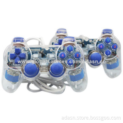 Wired PC USB twin joypad, double shock beautiful design with LED light, various transparent colors
